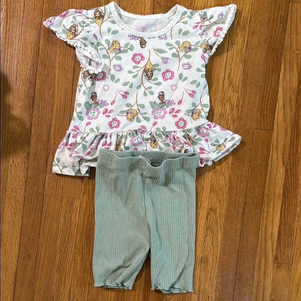 Disney Floral Top and Green Pants Set